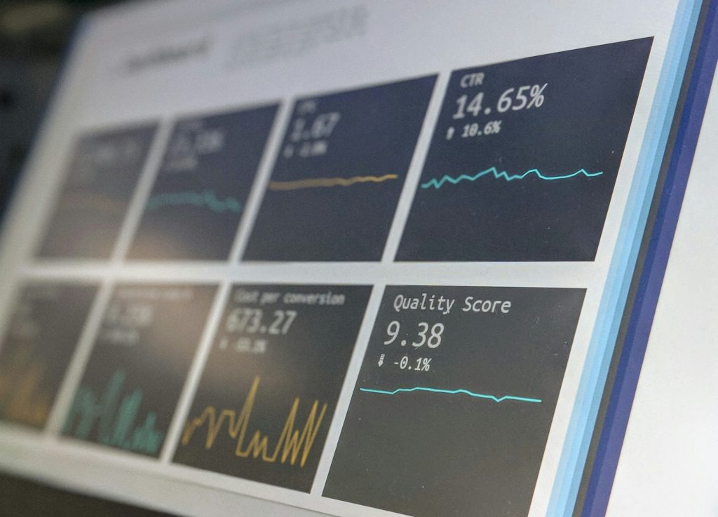 close up of a laptop screen displaying analysis data