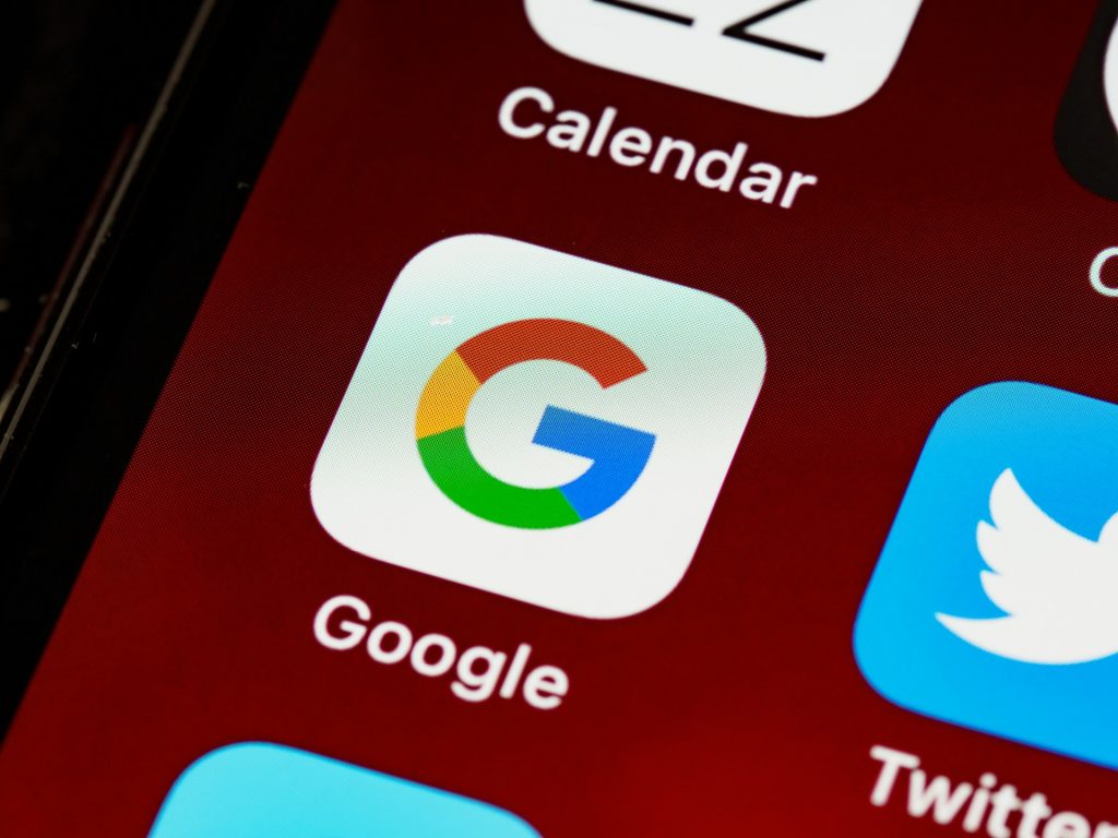 close-up on Google logo on a smart phone