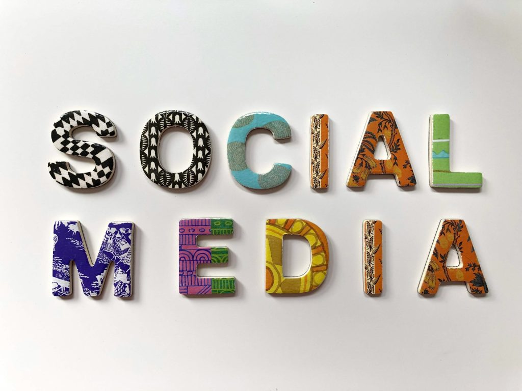 "Social media" written with colorful letters